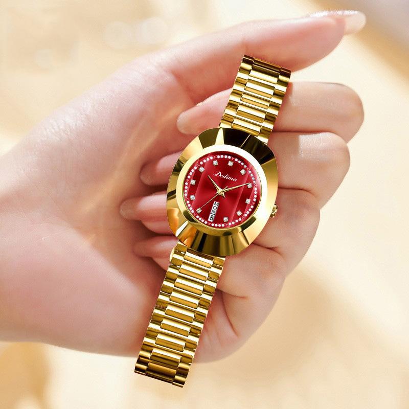 Новые женские водонепроницаемые часы от ведущего бренда, легкая роскошь, кварцевые часы с инкрустацией бриллиантами, двойной календарь, женские наручные часы