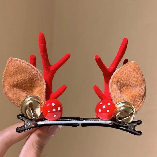 1 Pair Kids Reindeer Antler Hair Clips Soft Plush Christmas Hairpin for Baby Girl Toddler Cute Photo Prop Party Hair Accessory
