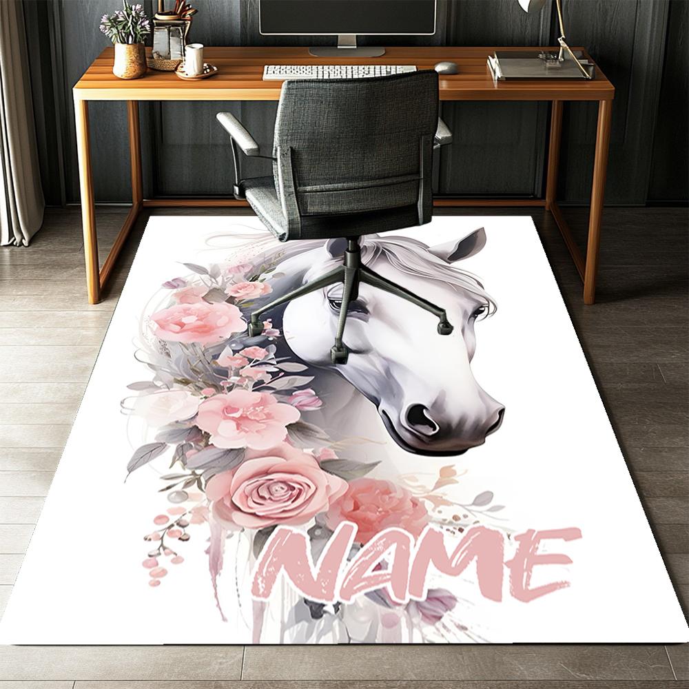 Custom Name Horse Printed Carpet,Rug for Office Chair Living Room Bedroom Kitchen Room Decor Gifts.