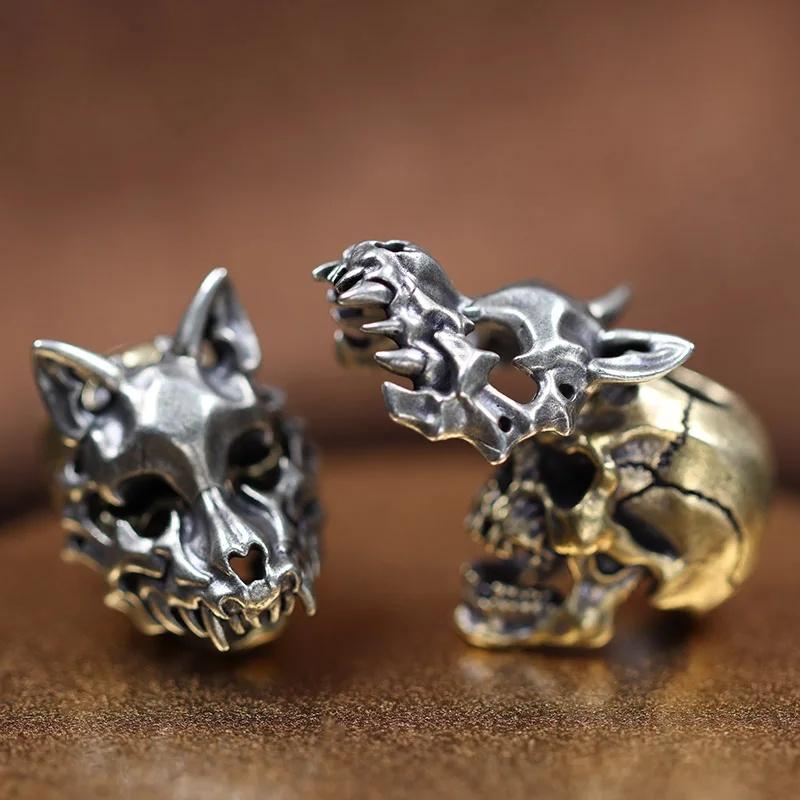 Openable Wolf Face Mask Skeleton Head Brass Knife Beads Outdoor DIY Paracord Woven Lanyard Pendants Accessories