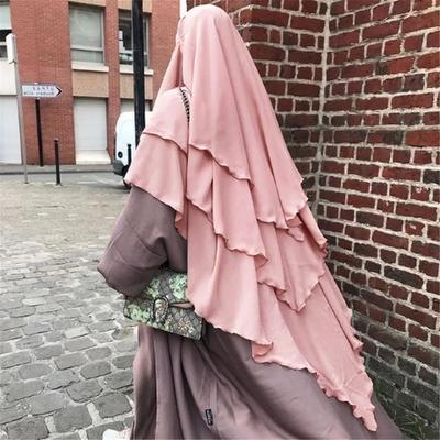 Plain Three Layer Chiffon Hijab Prayer Khimar Solid Color Arabian TURkiye Shawl Headscarf 136X120cm
