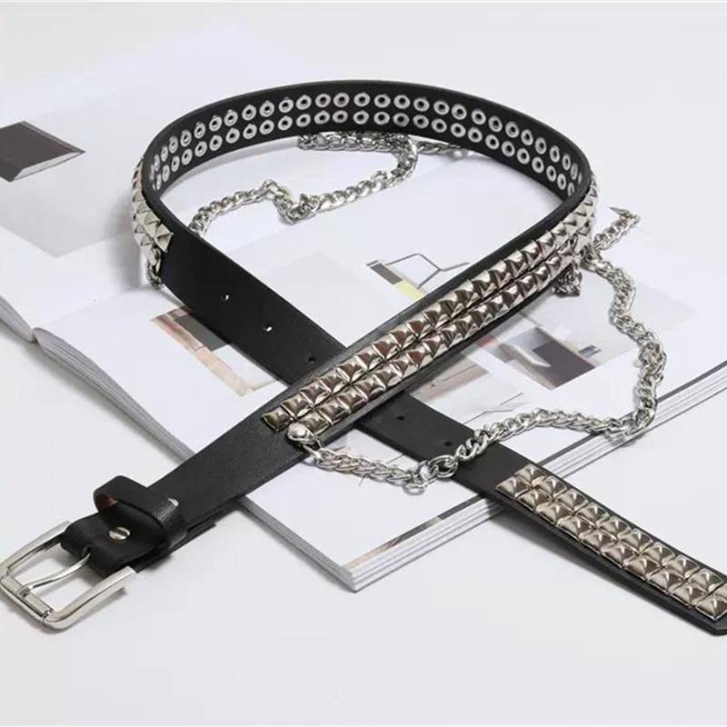 2025 Hip Hop Punk Rivet Studded PU Leather Belt For Women Harajuku Fashion Jeans Dress Waist Belt With Chain 100cm