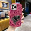 Phone Case: 2D flat design suitable for iPhone 18 17 16 15 14 13 Pro protective case, couple style, ink black cat, Christmas and Halloween gift