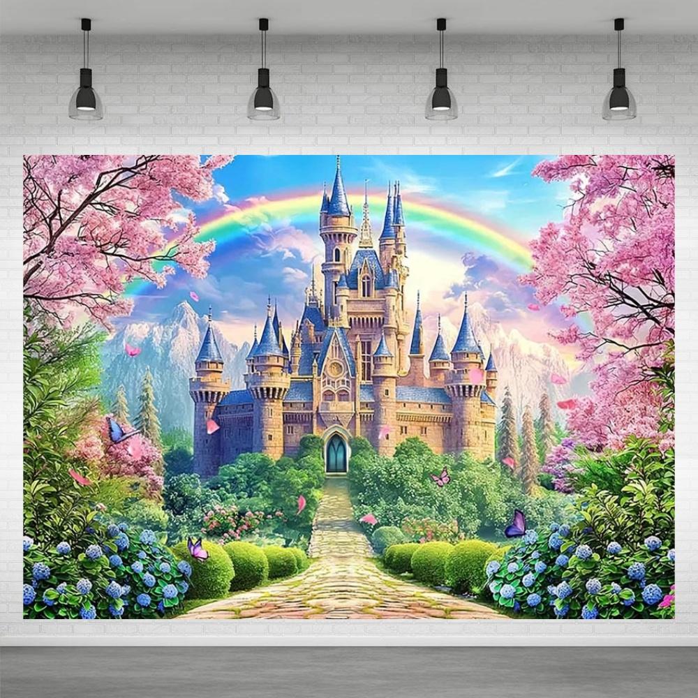 Fond de château de princesse pour décoration de fête, Globe rose, Fond de photographie, Cadeau pour fille, Accessoires de célébration de baby shower