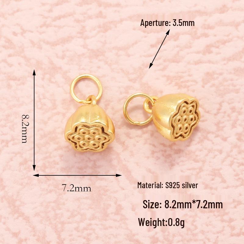 S925 Silver Tulip, Lily, and Lotus Seed Pod Dangle Pendant for DIY Bracelets & Necklaces