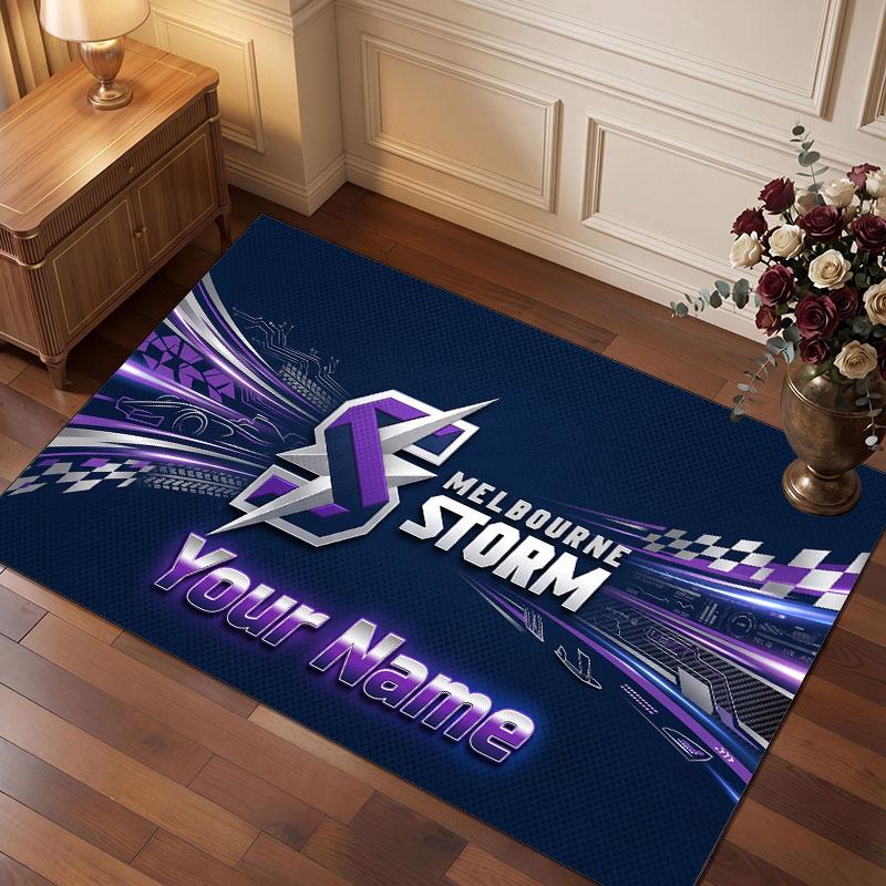Melbourne Storm Personalized Crystal Velvet Carpet, Customized Name Text Soft Anti‑Slip Rug for Living Room Bedroom