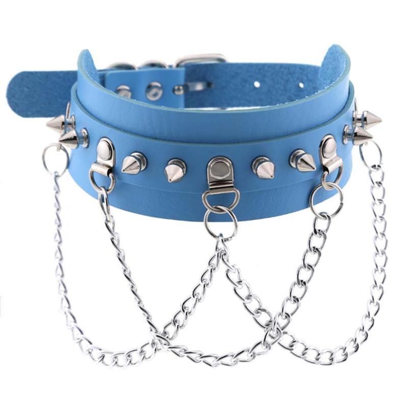 1Pc Punk Women Harajuku Heart Religion Cross PU Leather Choker Necklaces Punk Gothic Spike Rivet Collares Bell Torques Jewelry