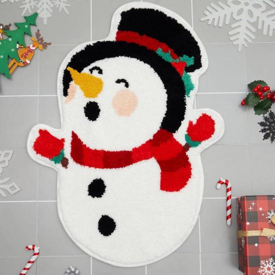 Yousheng Christmas Bathroom Rug Mat Xmas Tree Santa Clauds Shape Design Water Absorbent Floor Mat Home Decor for Kitchen Living Room Bathroom