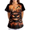 Women's Halloween Print Short Sleeve V-Neck Scrub Top with Pockets Loose Fit