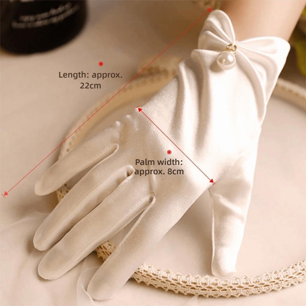 Elegant Five Finger Bridal Gloves Pearl White Black Full Finger Gloves Lolita JK Driving Mittens Women Girls