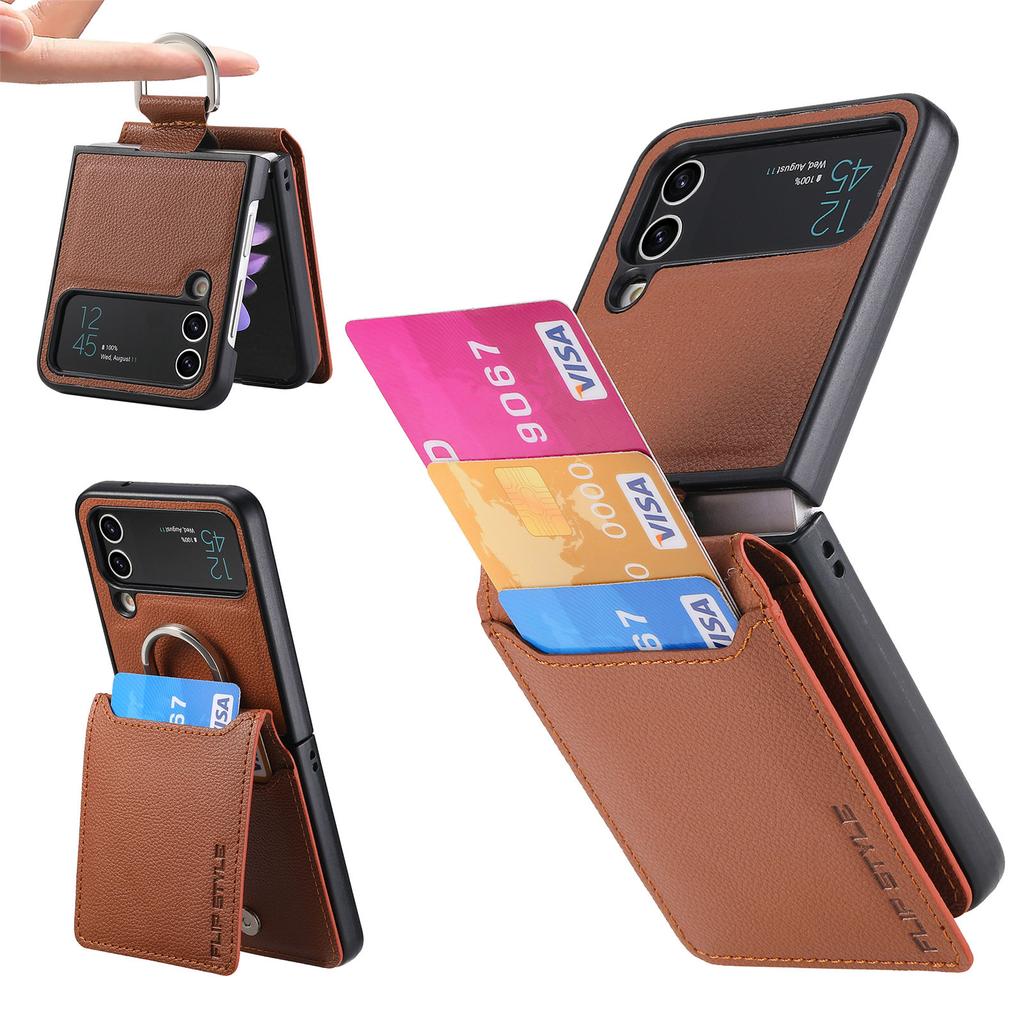 Protiskluzový prstýnek Kožená taška na peněženku Pouzdro pro Samsung Galaxy Z Flip 4 5g Flip4 Flip5 Flip3 Zflip4 Flip 5 3 Zflip 4 Slot na kartu