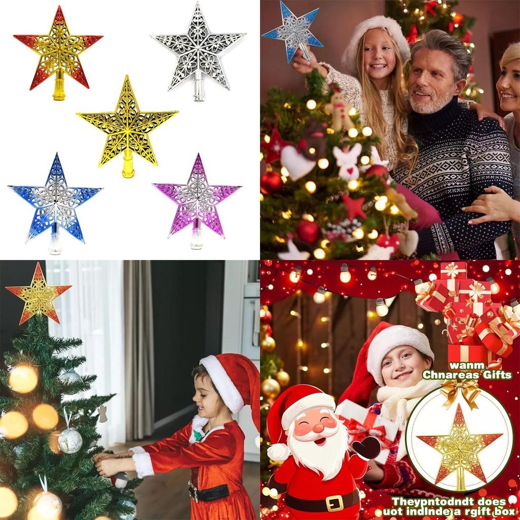 Christmas Topper Tree Hollowed Out Star Ornaments Party Home Decoration Gift
