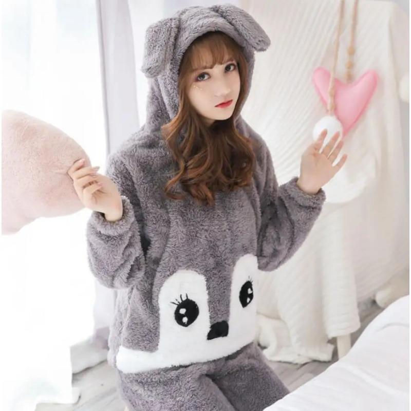 Winter Thick Warm Flannel Pajamas Sets for Women Sleepwear Home Clothing Pajama Home Wear Pyjamas Set