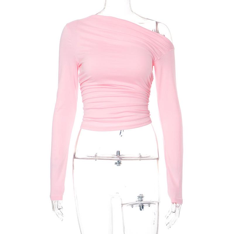 

Женский кроп-топ с одним плечом, сборками и длинным рукавом - Осенний стиль Large