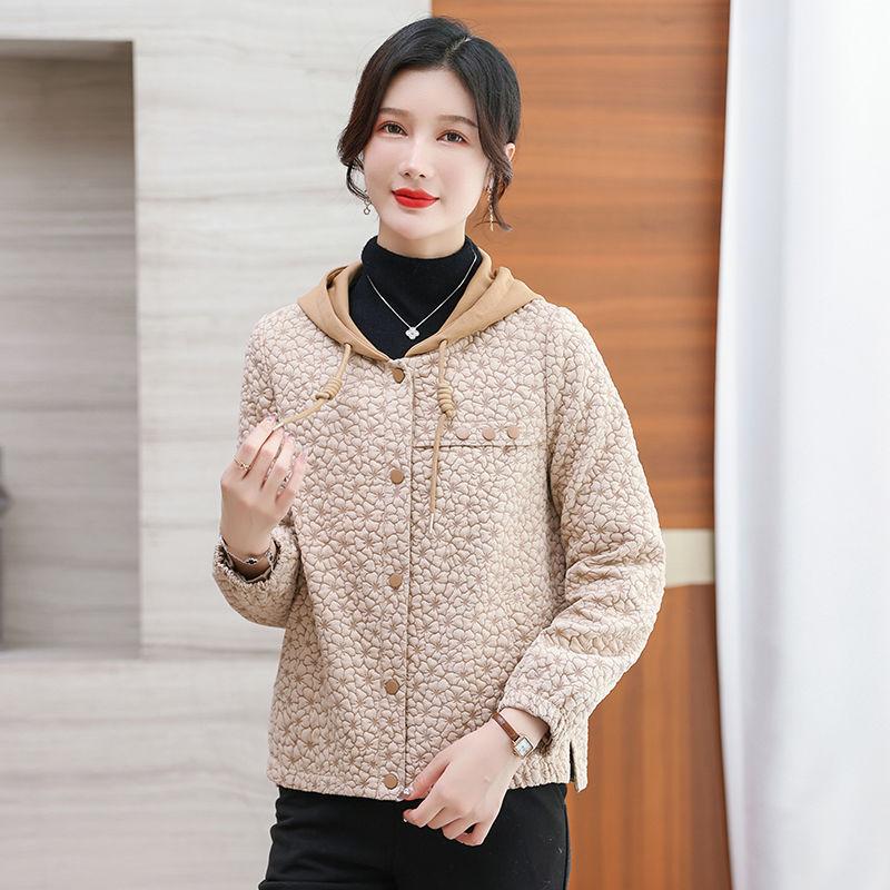 FiveFive Hooded Casual Coat Women's Mother's Jacket Autumn Outwear with Short Zipper Basic Coat