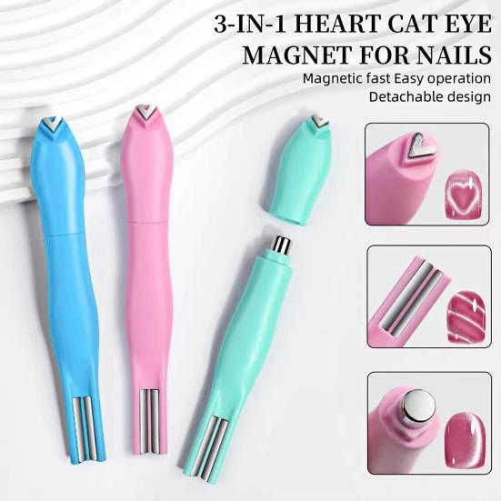 1/2/3 Peças Esmalte em Gel Olho de Gato Ímã para Unhas 3-em-1 Coração Amor Linha Redonda Formato Caneta Magnética para Arte de Unhas Ferramentas de Arte para Manicure Magnética para Salão em Casa Mulheres