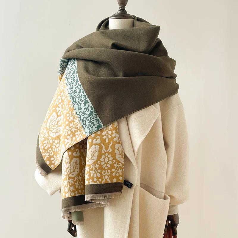2025 Winter Two-Sided Ethnic Style Cashmere Jacquard Scarves High Quality Women Thicken Wrap Shawl Ladies Wool Pashmina Scarf
