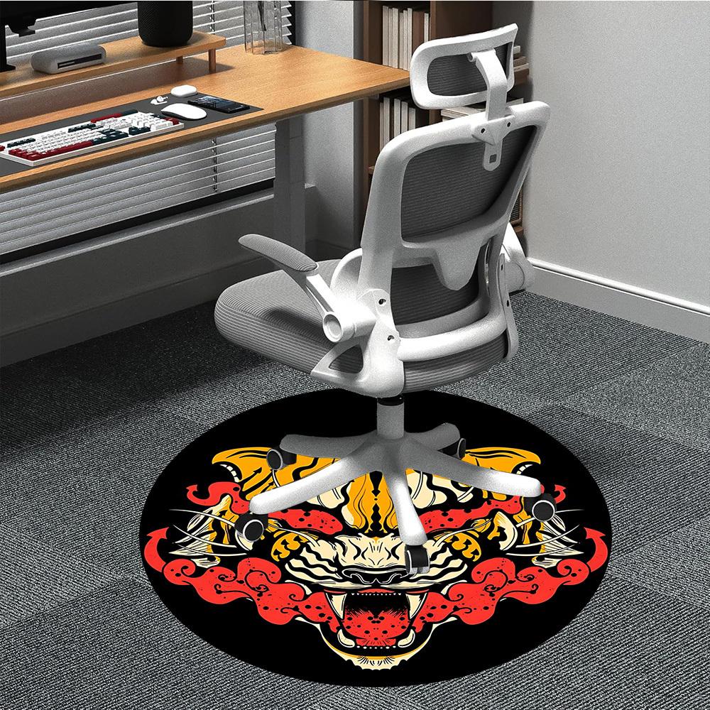 1PC Tiger Face Office Round Rug, Non Slip, Soft and Durable Office Rug for Interior Decoration, Perfect for Office