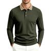 Men S Long Sleeve Polo Shirt Ribbed Collar Solid Color Casual Spring Autumn