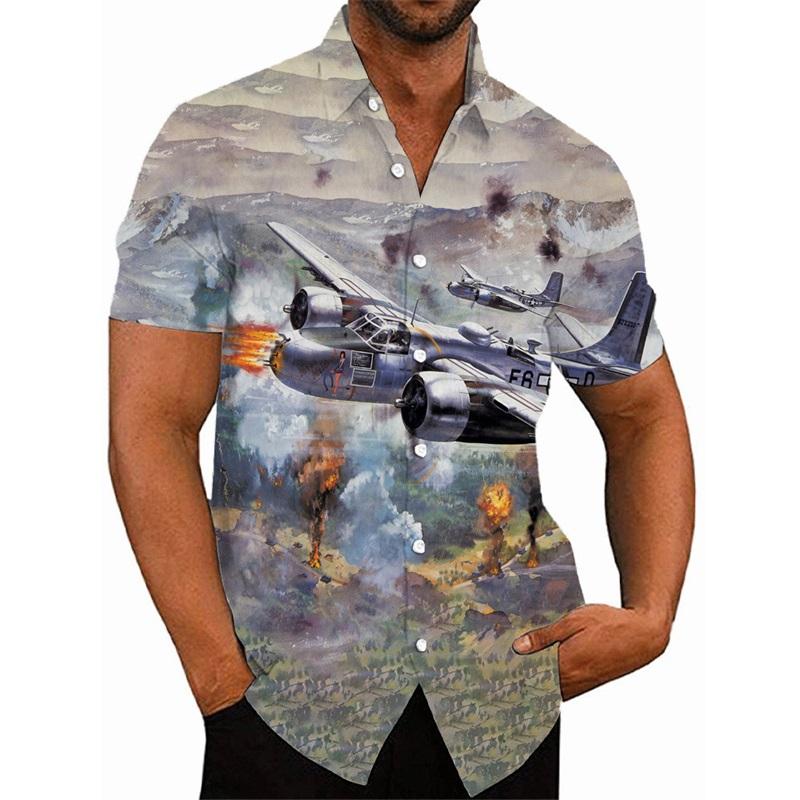 

3d Print Fighter Plane Graphic Shirt For Men Summer Casual Oversized Hawaiian Shirts & Blouses Streetwear Men s Button Up Shirt M