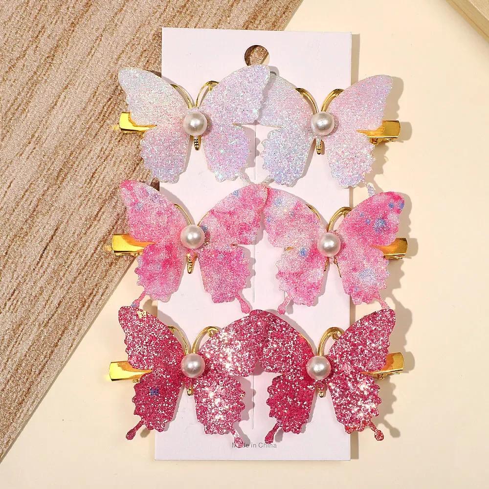 6 Stück/Set Bunte Glitzer Schmetterling Perlen Haarspangen für Frauen Mädchen Süße Haarspangen Haarnadeln Regenbogen Kopfschmuck Haarschmuck