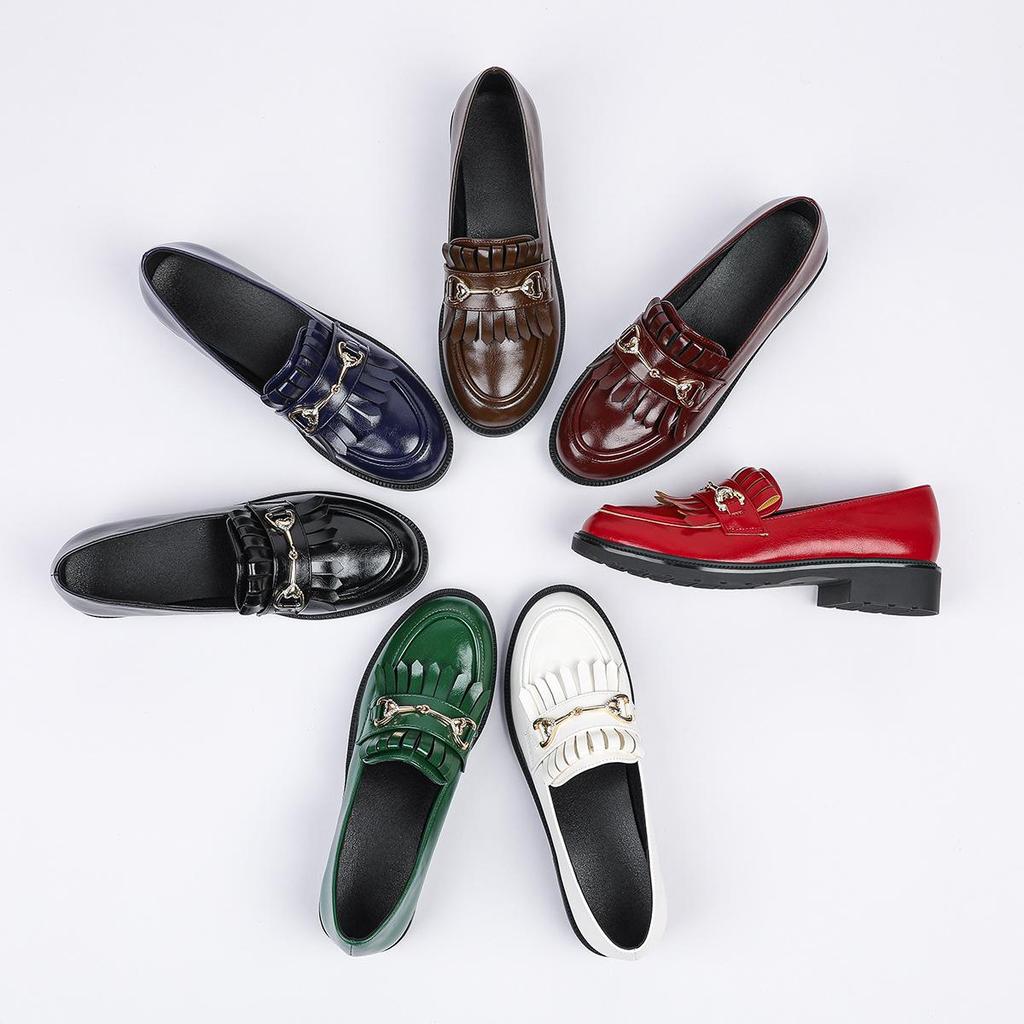 Retro Patent Leather Tassel Loafers with Metal Buckle - Women's British Style Slip-on Flats (Low Heel)