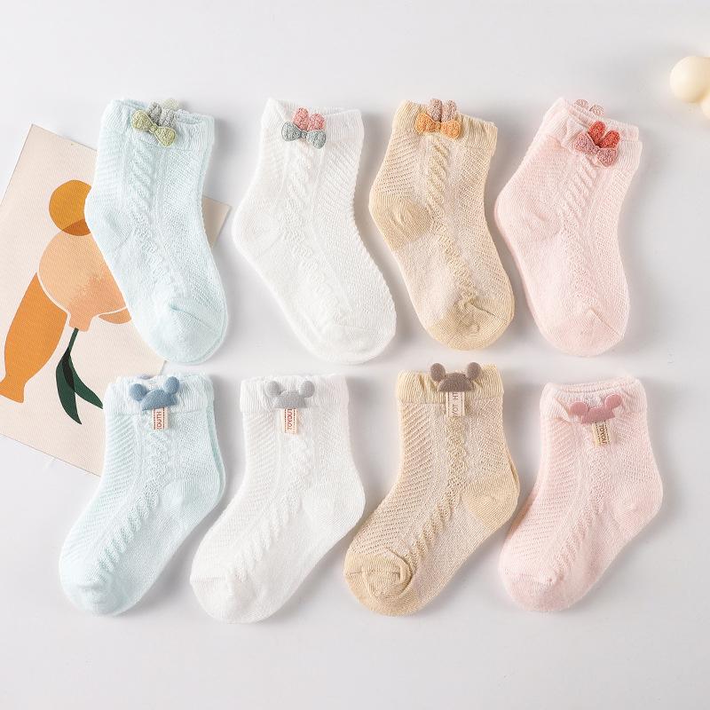 4Pcs/Lot Cute Summer Baby Girls Socks Mesh Breathable Infant Kids Princess Socks Cartoon Ear Newborn Toddler Boys Socks Kit 0-5Y