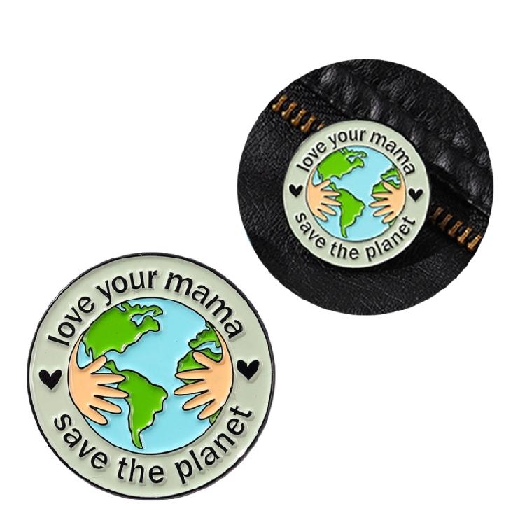 Green Circle/Heart-shaped Brooch Care for the Earth Lapel Pin Cartoon Enamel Pin