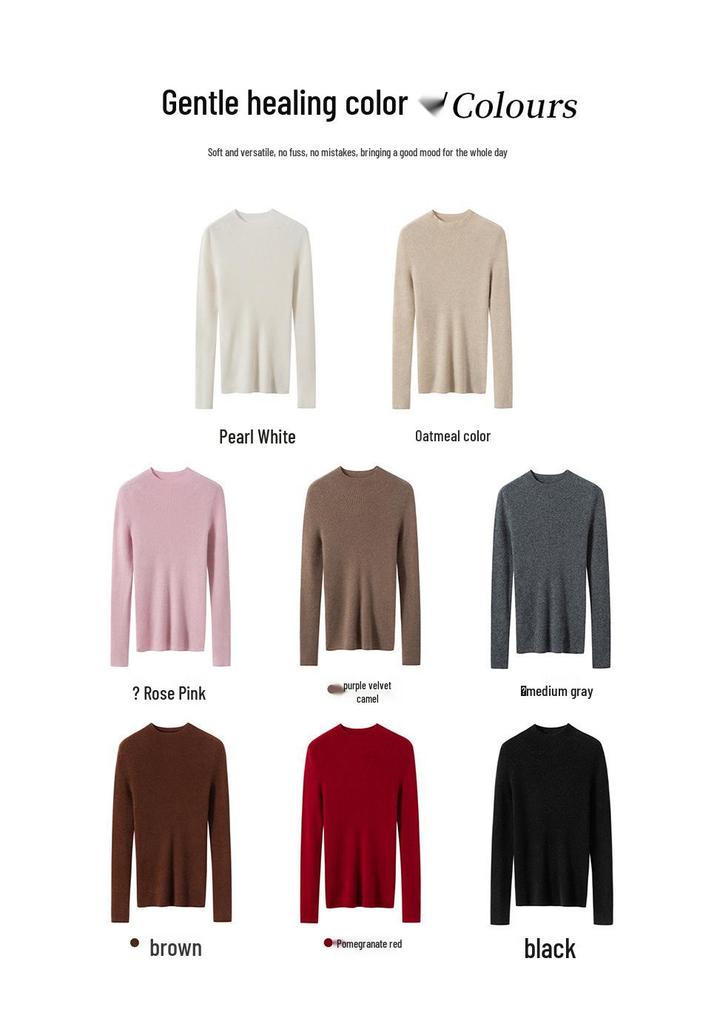 Women's Striped Slim-Fit Cashmere Knit Half-High Neck Top for Fall/Winter