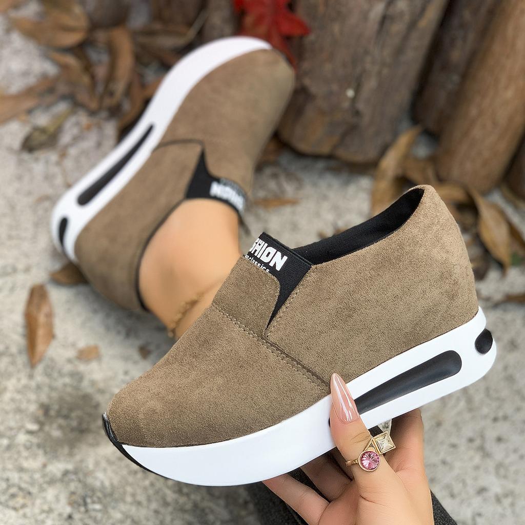 Inner Heightening Women's Shoes Tide 2025 New Korean Version Autumn Slope Heel Thick Sole One Pedal with Breathable Casual Single Shoes