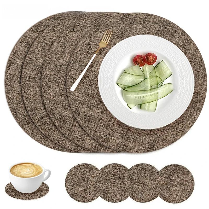 Round Placemats Set of 4 with 4 coasters  for Dining Table Heat-Resistant Non-Slip Washable Waterproof Coffee Mats,Place Mats