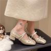 Versatile light mouth thick heel single shoes women's French retro square head bow one-word buckle Mary Jane single shoes 2025 spring and summer