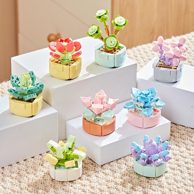 Small Children Puzzle Particle Building Block Flower Flexing Potted Model Toy