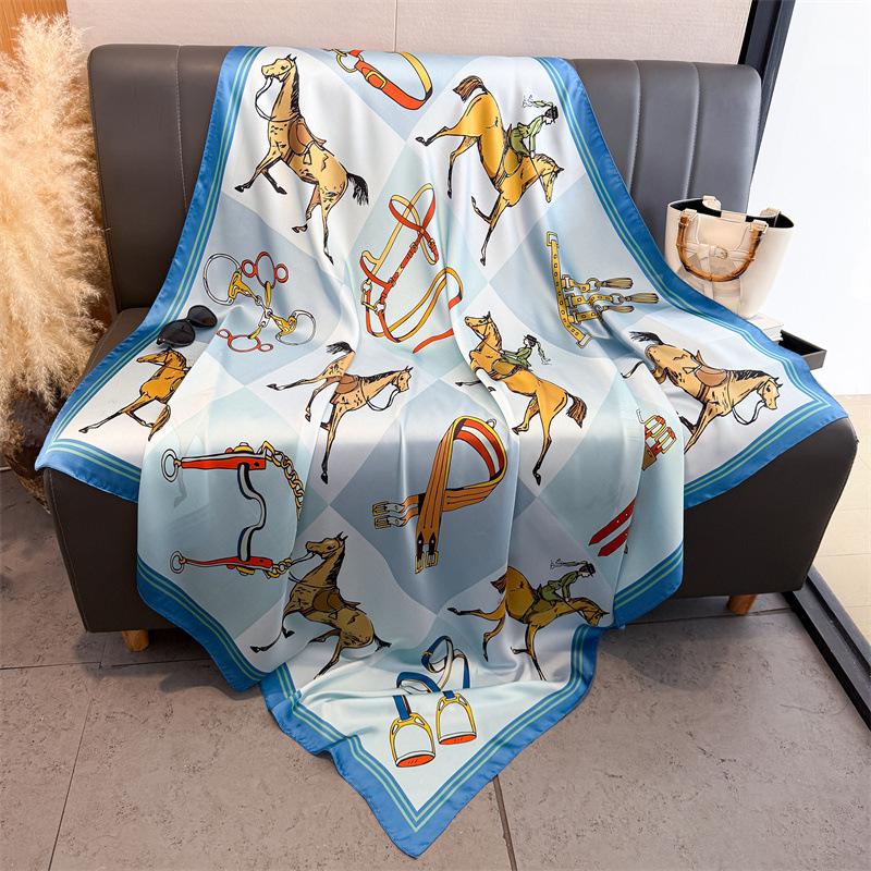Light luxury horse simulation silk high-end sense 111cm large square scarf silk scarf printed shawl sunscreen scarf headscarf scarf