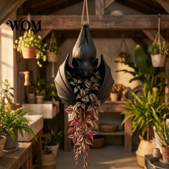 Gothic Flower Pot Bat Shaped Hanging Planter, Plant for Indoor Outdoor Garden Decorative Basin Vines Wall Decor, Unique Wing Flowerpot Succulents And