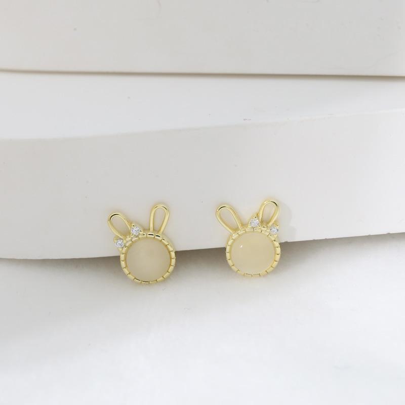 

Серьги-бантики в виде кролика из кошачьего глаза, женские высококачественные темпераментные серьги, новые модные простые изысканные милые ушки