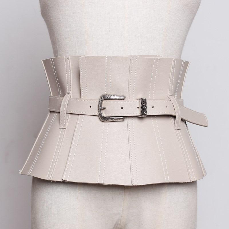 

Нерегулярний пояс для жінок, що робить фігуру стрункішою та вигіднішою, широкий пояс з рюшами по краю, ідеально підходить для поєднання зі спідницями, сорочками та модною верхнім одягом one size бежевий