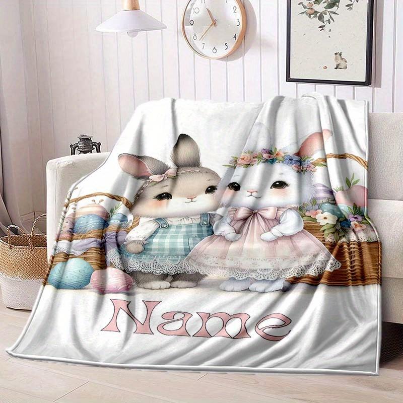 Beautiful White Rabbit Customize Your Name Blanket Warm Comfortable And Soft Blankets Are Suitable For Home Chairs Office Sofas Sofas Office Camping