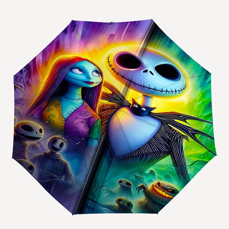 Nightmare Before Christmas, Jack Skellington Themed Automatic Opening and Closing Umbrella, Brightly Colored 8-rib Portable Umbrella, Suitab