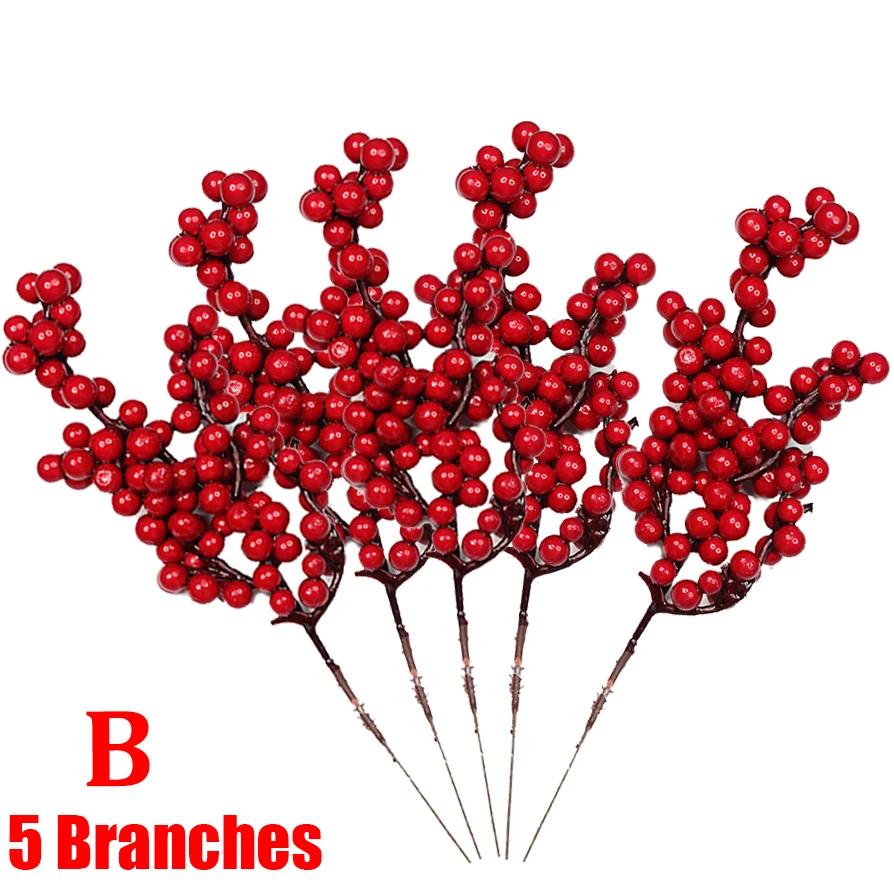 1/30 Branches Dense Berries  Artificial Flowers Bouquet Red Holly Berry Stamen Plants Xmas Tree Christmas Party  Home Decor