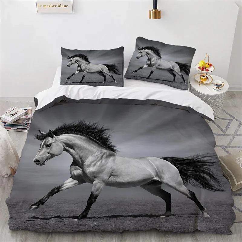 Farmhouse Horse Duvet Cover Queen Microfiber Wild Animal Bedding Set Western Cowboys Quilt Cover For Boys Teens Adults Bedroom