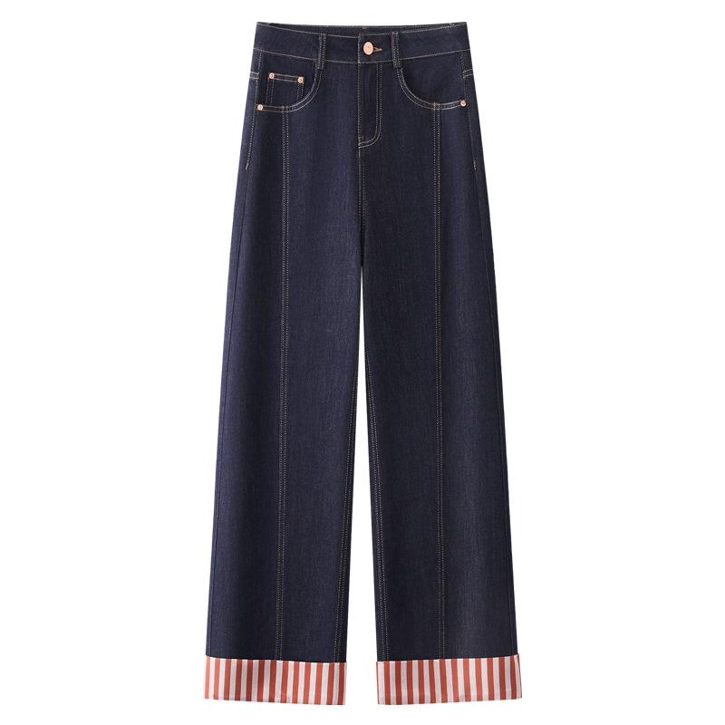 

Женские джинсы с высокой посадкой, темно-синие, с широкими штанинами - Ретро стройнящий стиль для весны и осени 2025 M темно-синий