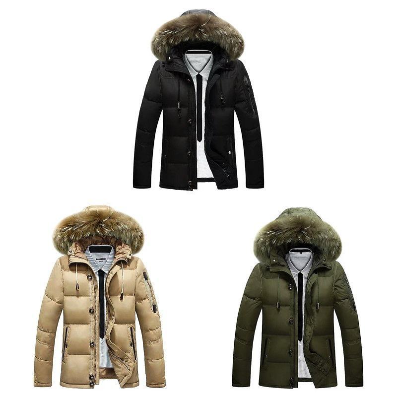 Premium Quality Winter Men's Thick Down Jacket With Cozy Faux Fur Collar And Hood