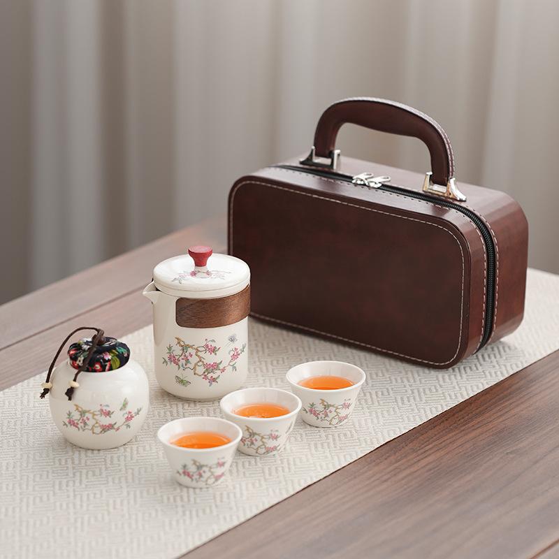 Chinese Portable Tea Drinking Wisteria Flower Ancient Rhyme Pot Car Express Cup Travel Kung Fu Tea Set Small Set Business