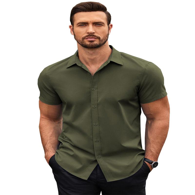 Popular Men's Button Slim Fit Fashionable Short Sleeved Polyester Fiber Shirt Summer Business Casual Shirt