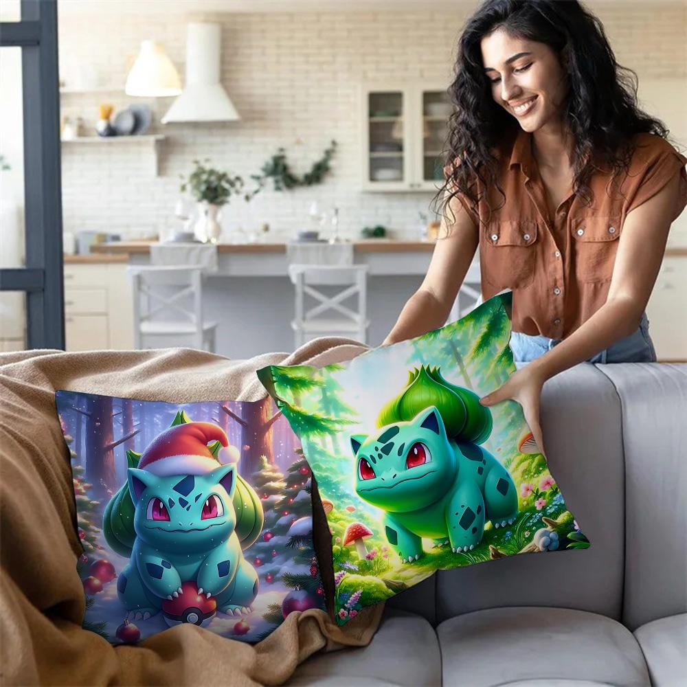Pillow Covers Cartoon Bulbasaurs Sofa Decorative Home Double-Sided Printing Short Plush Cute Cushion Cover