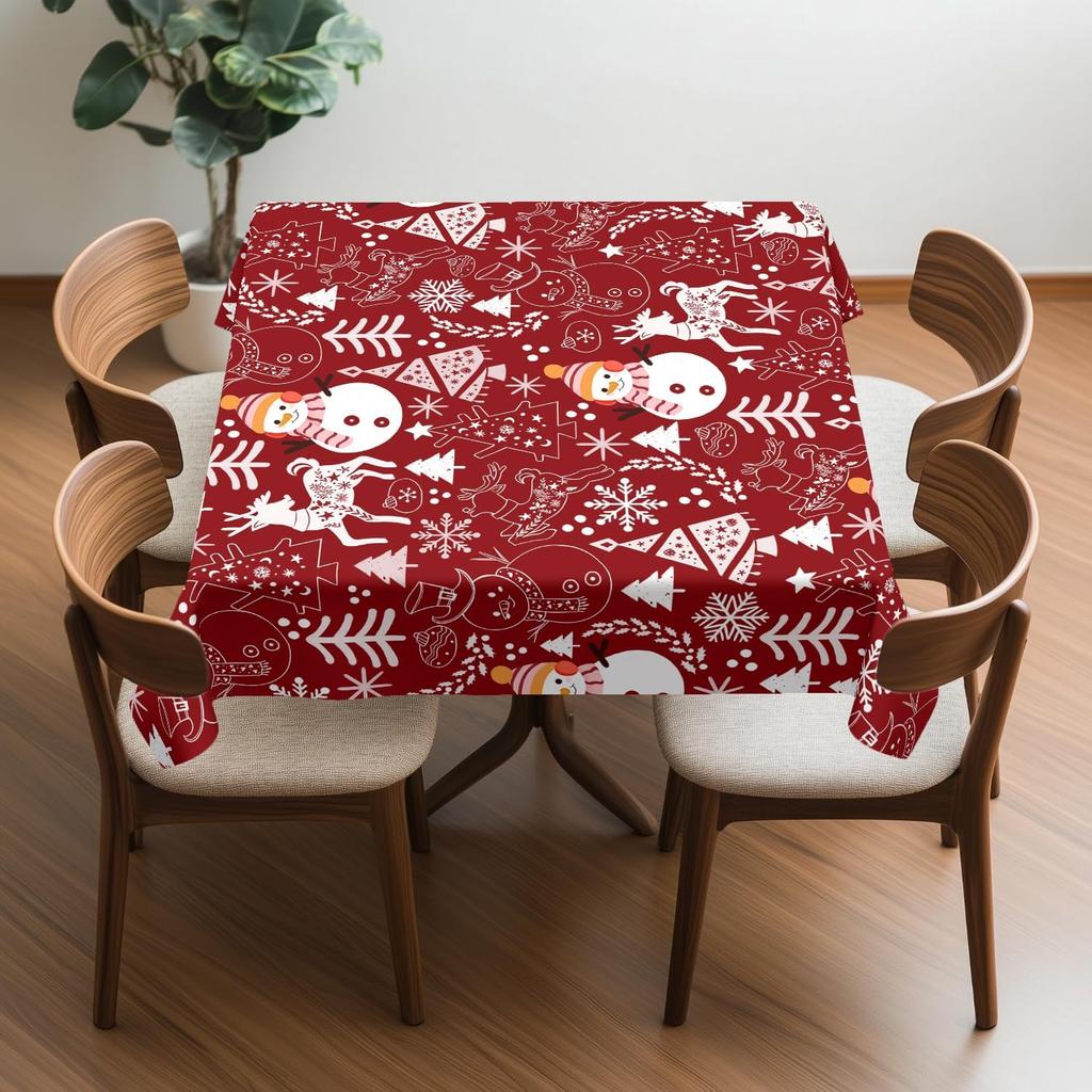 Festive Christmas Snowman Square Tablecloth Washable Winter Holiday Decorative Table Cloth Cover for Dining Party Picnic