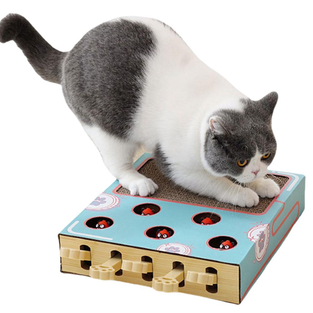 Cat Scratchers Cardboard with Whack-A-Mole Game Interactive Cat Toy Durable Cat Cardboard Box Cat Scratch Bed For Indoor Cats