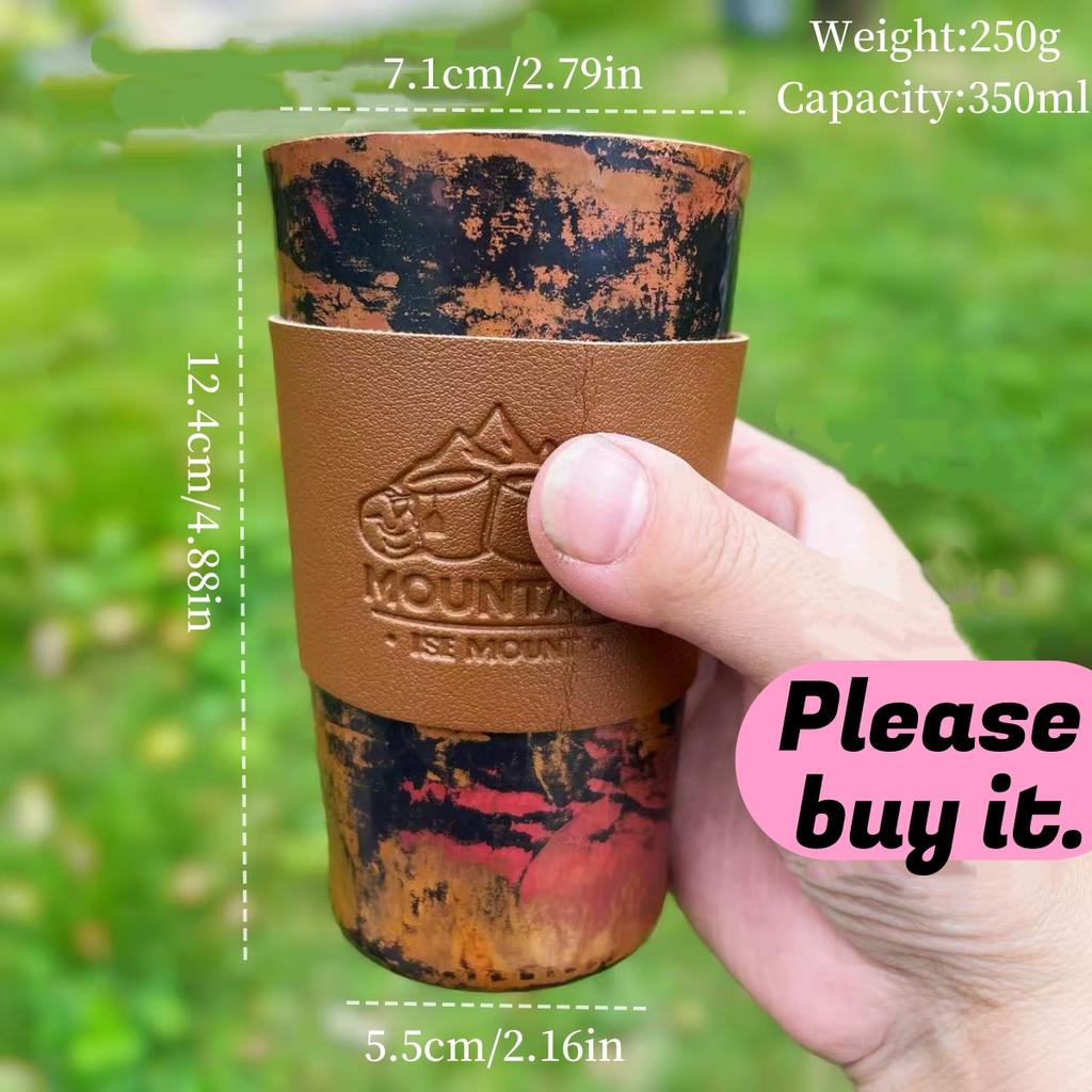 Tazza da Caffè in Rame Puro, Artigianale con Texture Retrò 350ml Moscow Mule con Tazza Tumbler in Pelle, Tazza da Tè Acqua Vintage Stoviglie