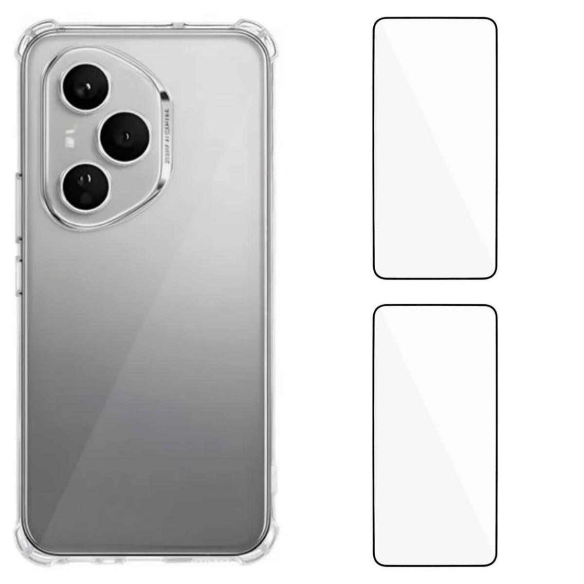 

Для Honor 400 Pro 5G (Глобальный) ТПУ чехол WANLONFENG WL3 Series 1.5мм чехол для телефона с 2 шт. защитных пленок из закаленного стекла Transparent